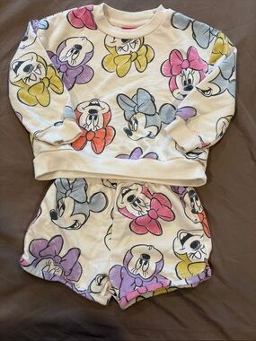 Kids Minnie Mouse Bow Print Pajama Set - White with Pink, Purple, Yellow & Blue